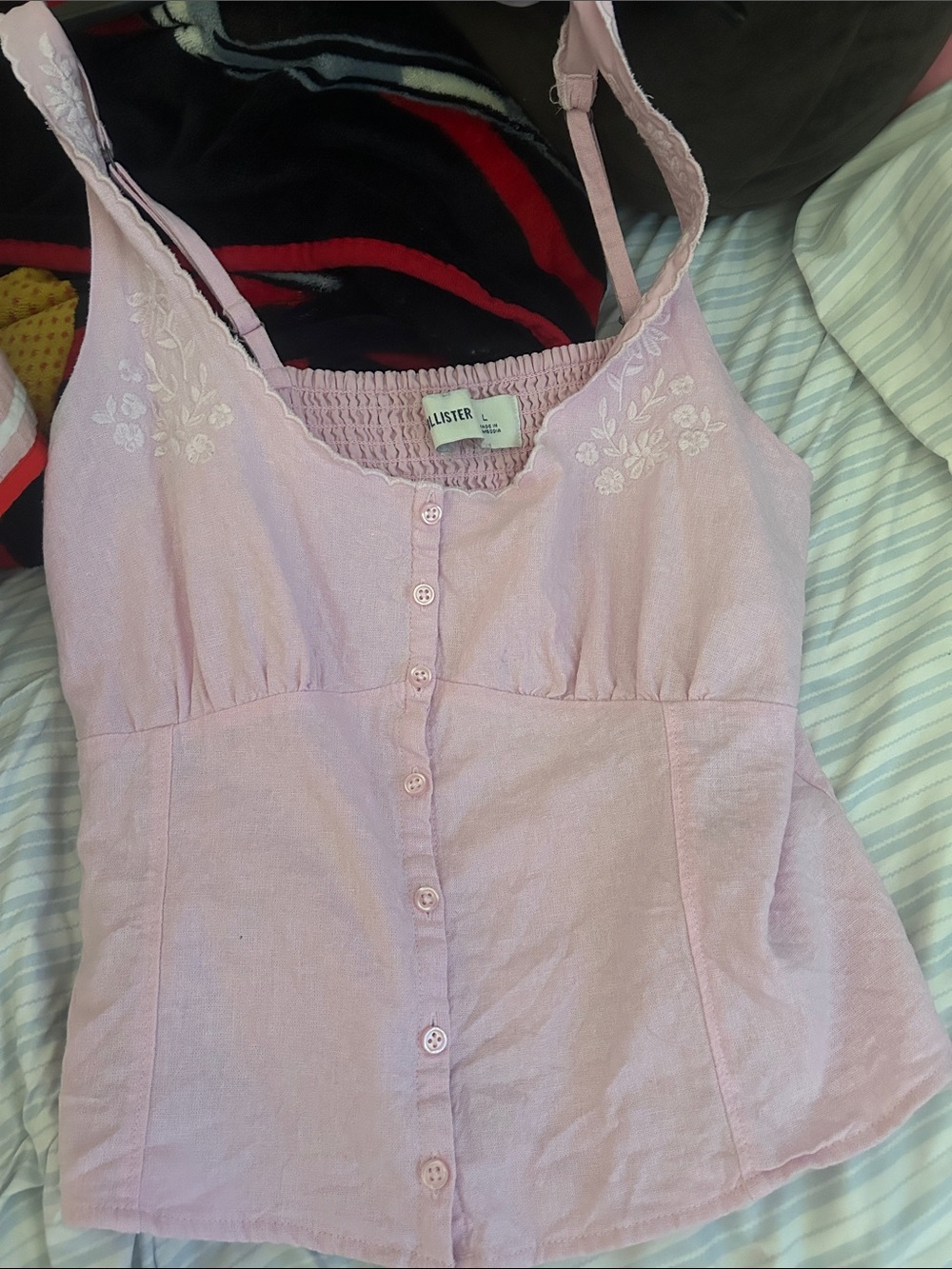 Hollister Light Pink Embroidered Button-Front Cami
